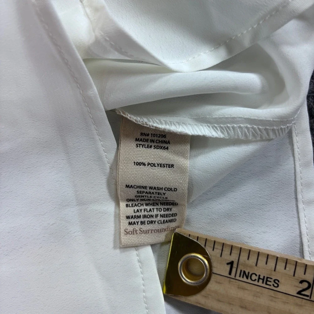 Soft Surroundings Blouse Womens 1X White Embroidered Sheer Sleeve‎ Button Up